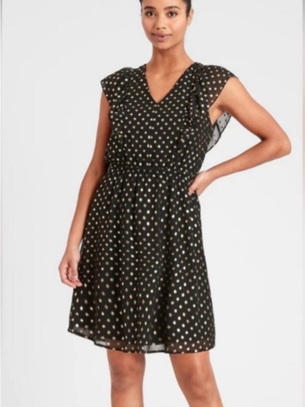 Banana Republic Black Dress with Gold Polka Dots